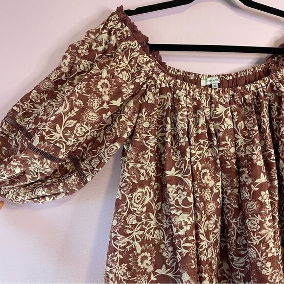 Olivaceous Avery Dress Boho Western Floral Lace Puff Short Sleeve Mini Medium - Picture 3 of 15